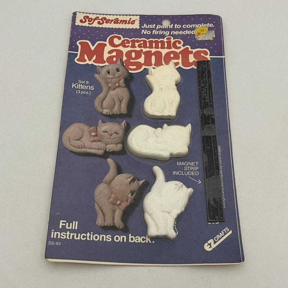 EZ Crafts Sof Seramic Ceramic Adorable Kitten Magnet Set Ready To Paint